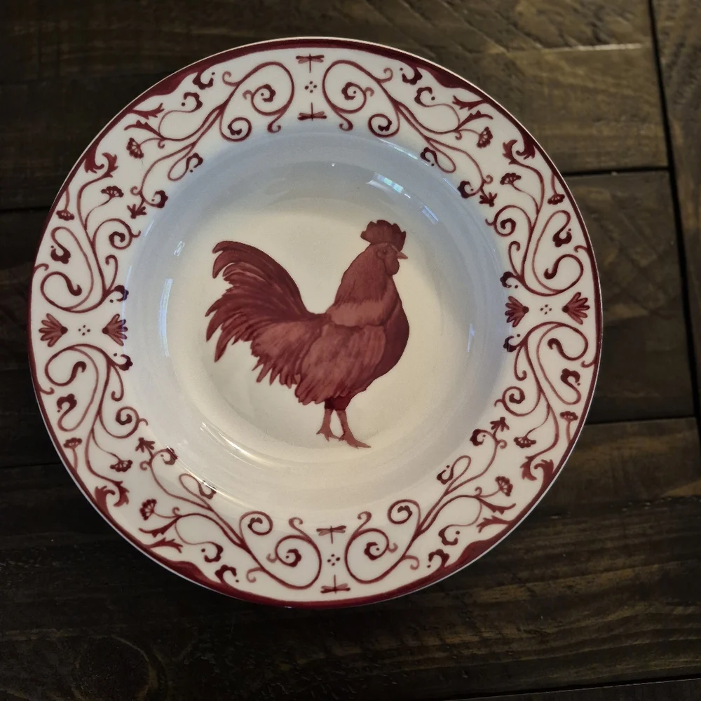 Canterbury Potteries Country Toile Red Rooster Soup Bowls Set Of 4 - Beautiful